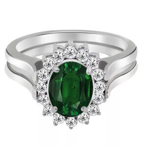 925 Sterling Silver & 3.85Ct Oval Shape 100% Natural Green Emerald Women's Ring